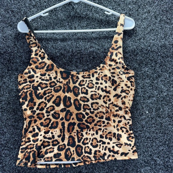 Windsor Tops - Windsor Leopard Print Cowl Neck Tank Top Lace Trim Brown Black T7916-A L
